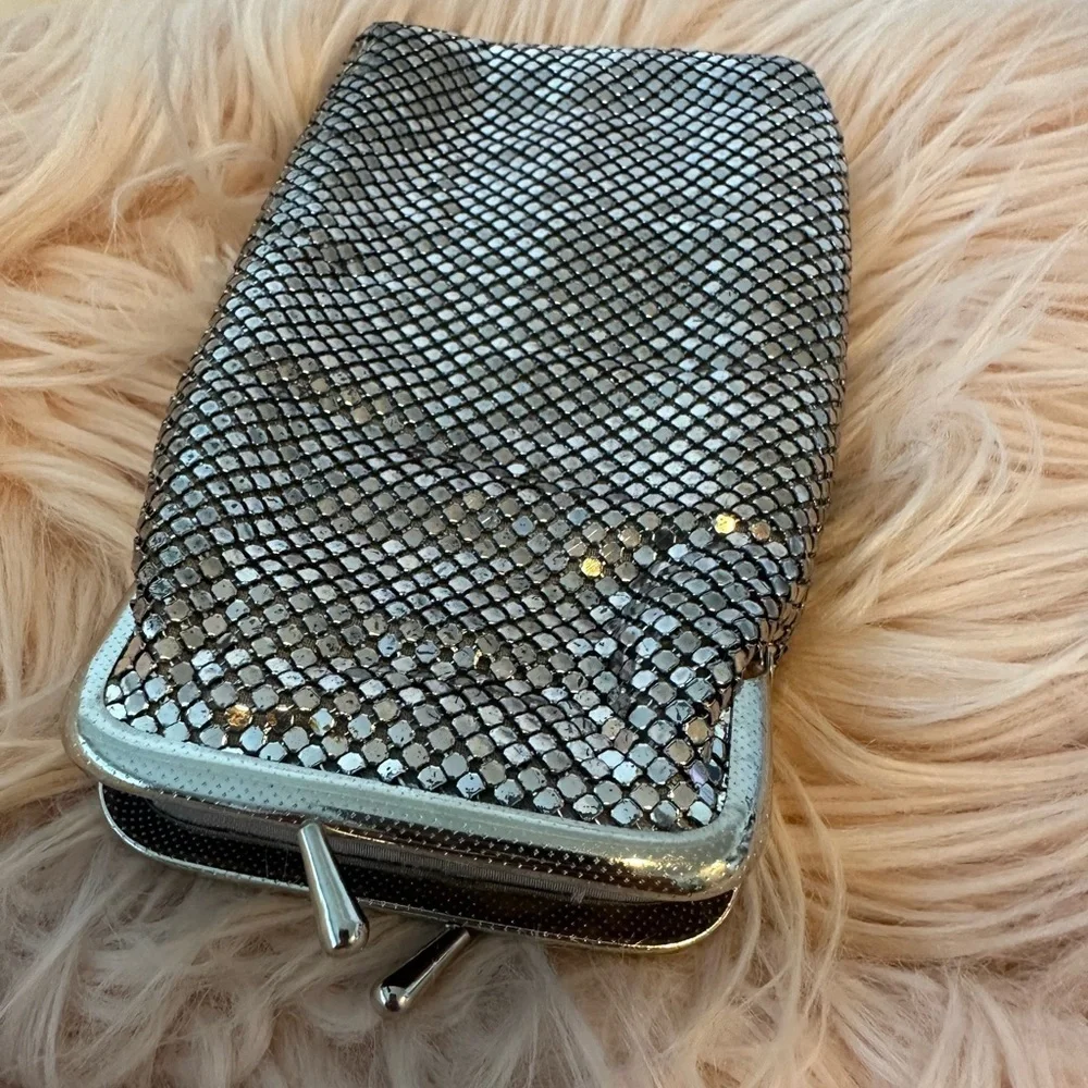 Vintage chainmail, silver coin purse 60s handbag accessory cigarette case